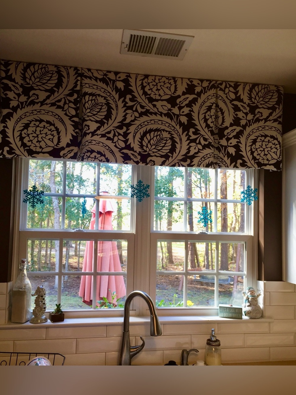 Brown & Cream Floral Paisley Lined Window Valance – 72” Wide